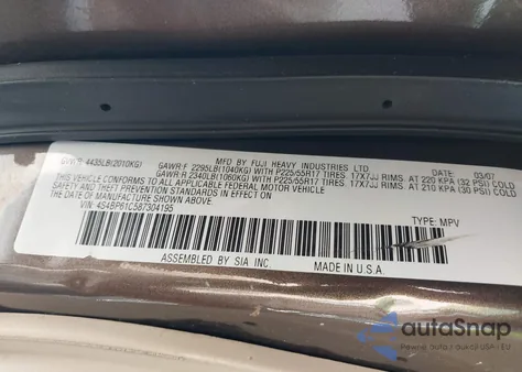 2008 Subaru Outback 2.5I/2.5I L.l. Bean Edition z USA, uszkodzony, nr VIN 4S4BP61C587304195